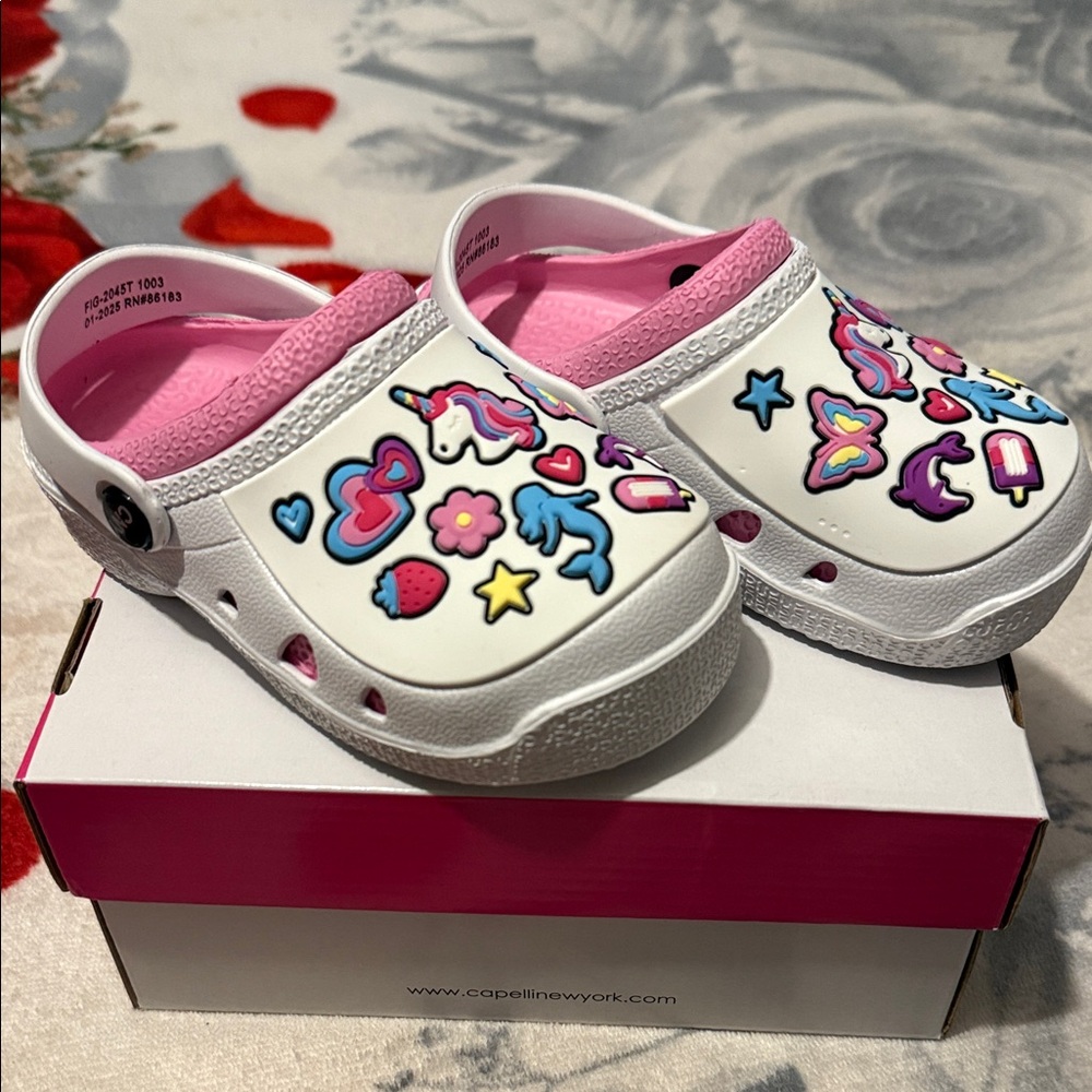 Capelli of New York Kids' White and Pink Unicorn Clogs